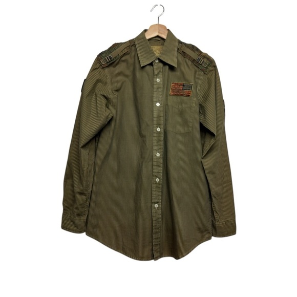 RILEY DENIM Men's Military Shirt Army Green S - Picture 5 of 15